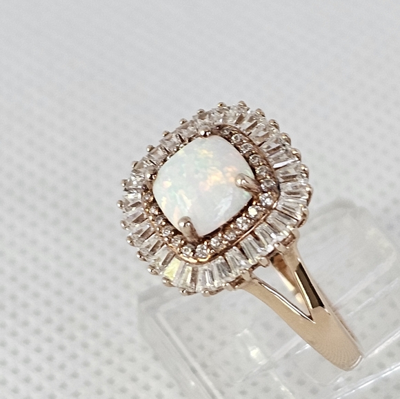 Diamonique Baquettes & Opal 18k Rose Gold over Sterling Silver 💍 Sz 8. - Picture 15 of 16